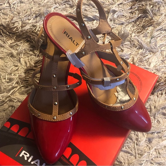RIALTO - MARIELLA / RedMulti/ patent red &gold cage Strap Heel - Picture 4 of 10